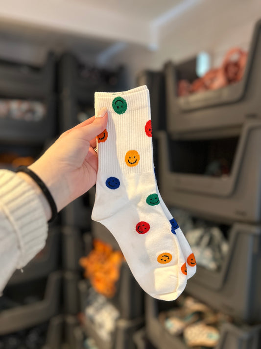 White Smiley Multi Coloured Socks