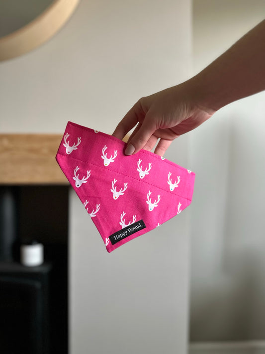 Christmas Reindeer Pink | Small | Handmade Bandana