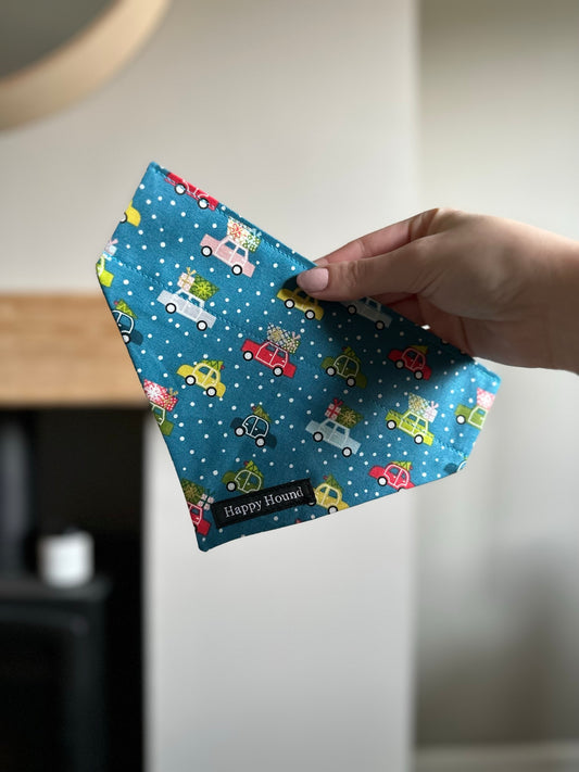 Christmas Car Teal | Small | Handmade Bandana