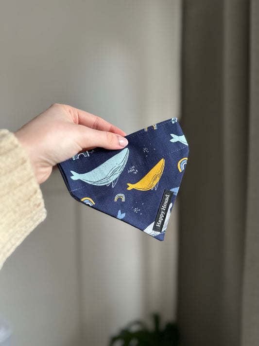 Navy Whales | XS | Handmade Bandana