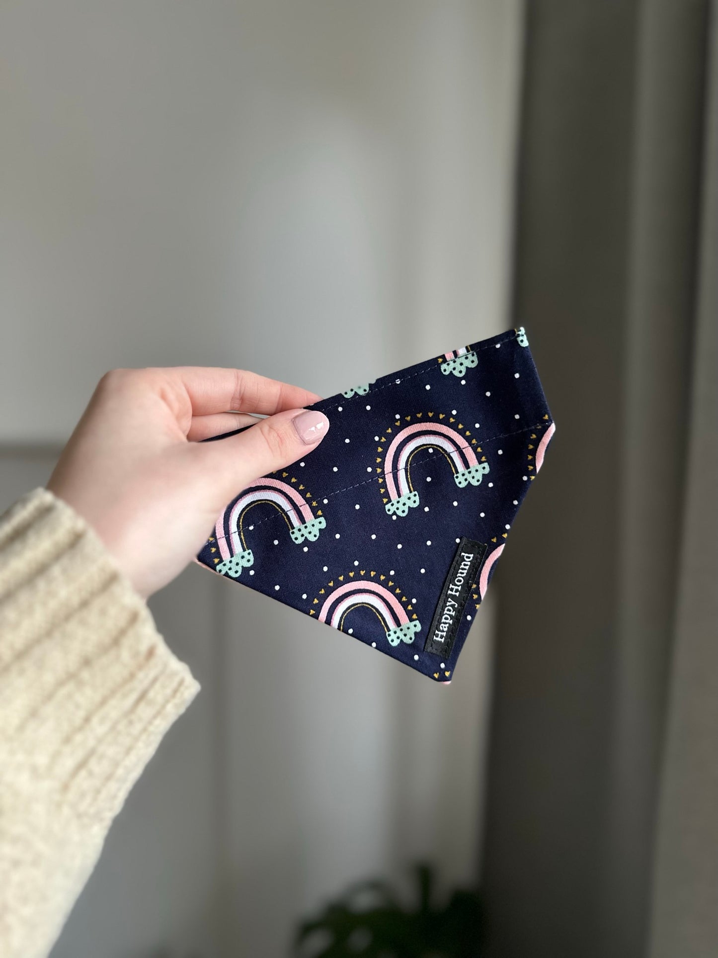 Navy & Pink Rainbows | XS | Handmade Bandana