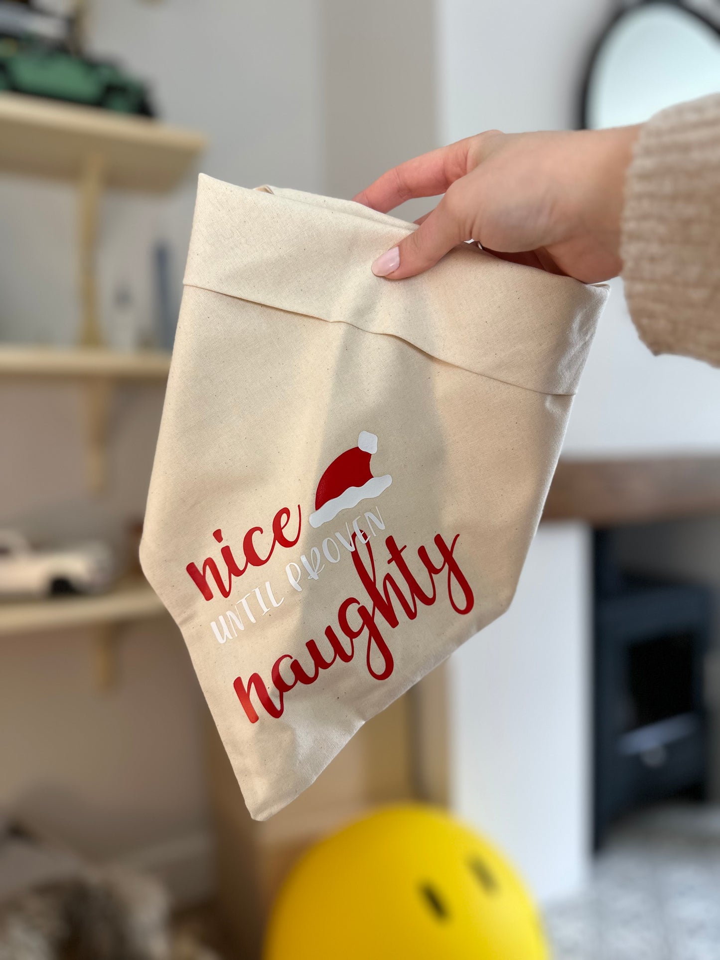 Christmas Nice Until Proven Naughty | Medium - Large | Cream Tie On Bandana